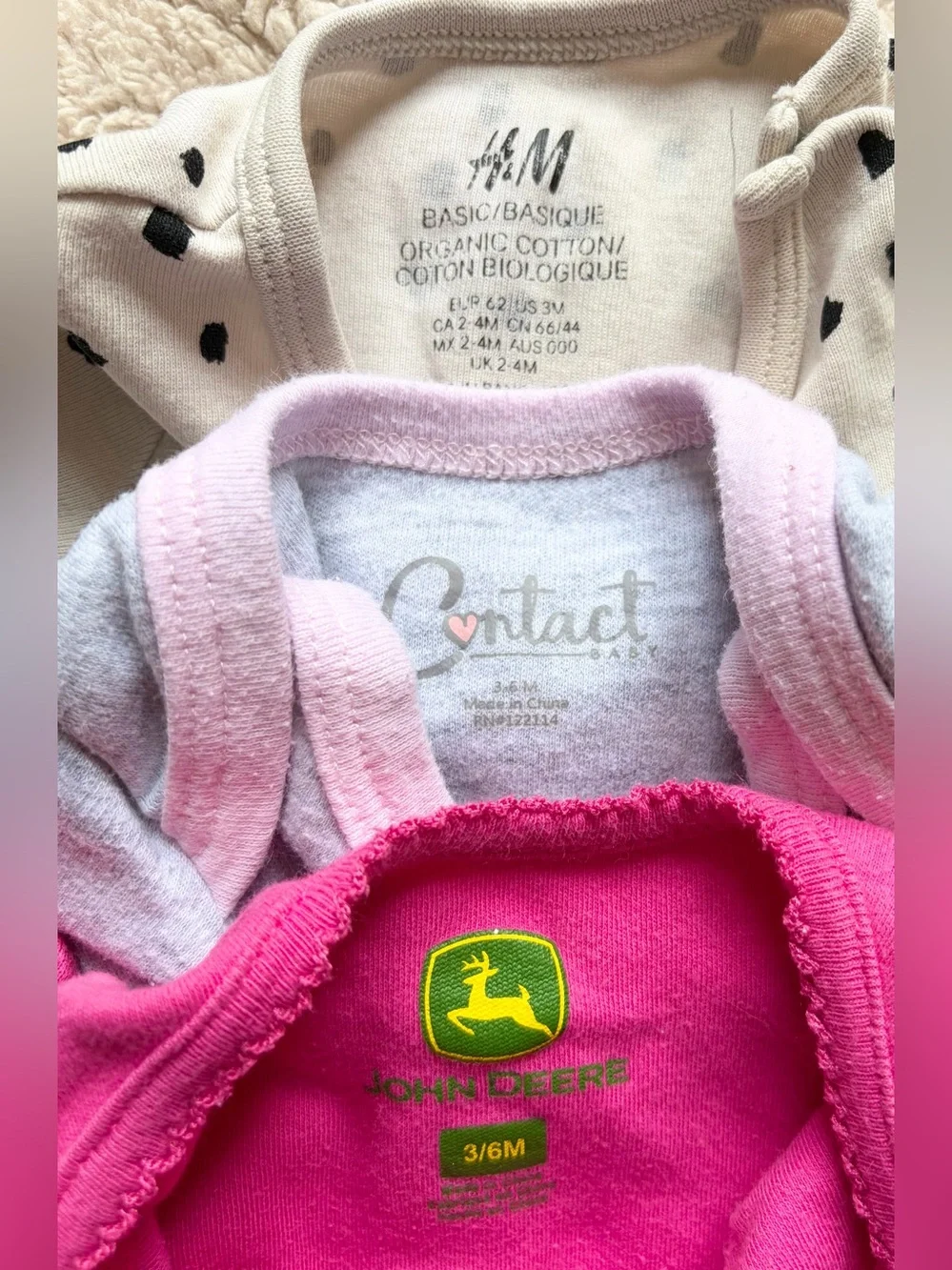 Baby Girl 3-6M Onesie Bundle - Short Sleeve Bodysuits Bebe John Deere, Lot Of 5